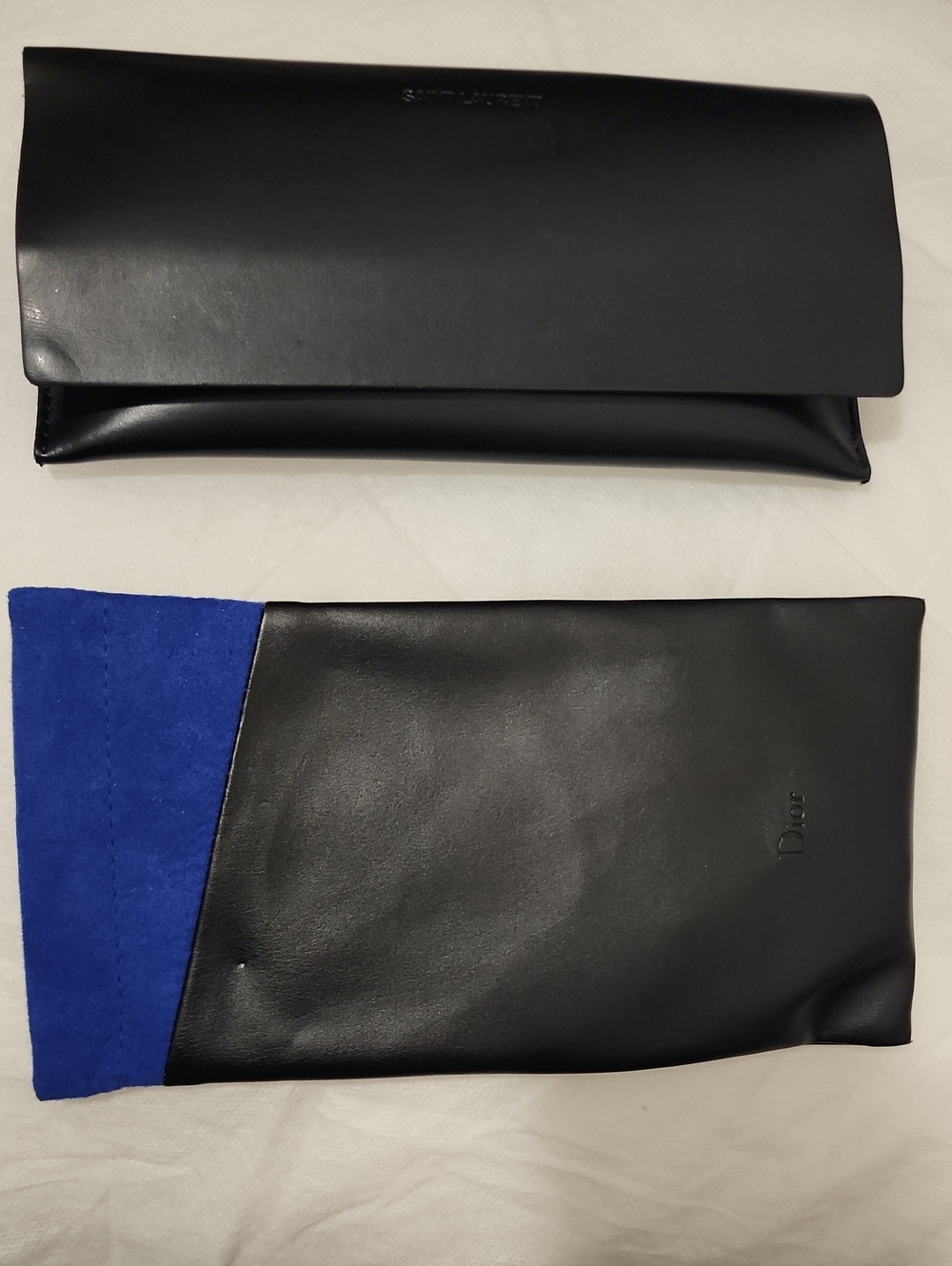 Dior Black Leather Toiletry Pouch with Blue Suede Accent & Saint Laurent Case.